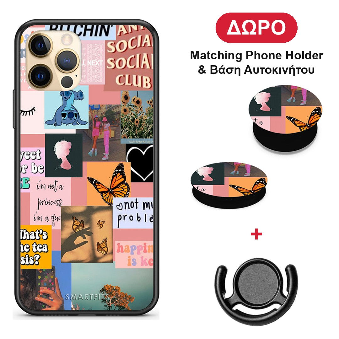 Collage Bitchin - iPhone 12 Pro θήκη + Δώρο Phone Holder & Βάση Αυτοκινήτου