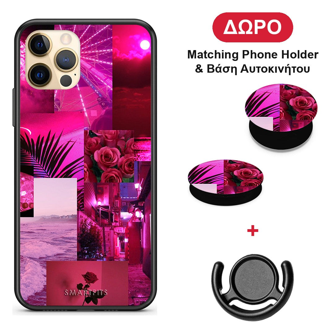 Collage Red Roses - iPhone 12 Pro θήκη + Δώρο Phone Holder & Βάση Αυτοκινήτου