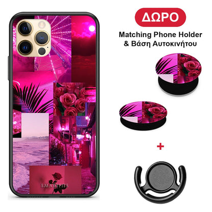 Collage Red Roses - iPhone 12 Pro θήκη + Δώρο Phone Holder & Βάση Αυτοκινήτου
