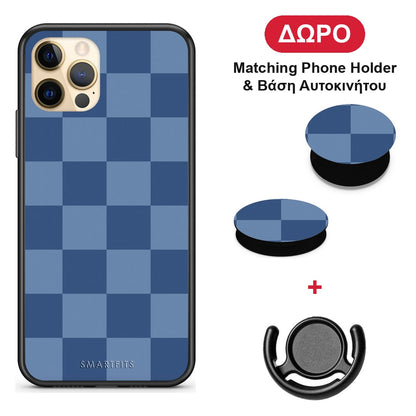 Denim Blue Checkerboard - iPhone 12 Pro θήκη + Δώρο Phone Holder & Βάση Αυτοκινήτου