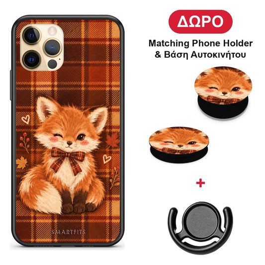 Fox on Autumn Tartan - iPhone 12 Pro θήκη + Δώρο Phone Holder & Βάση Αυτοκινήτου