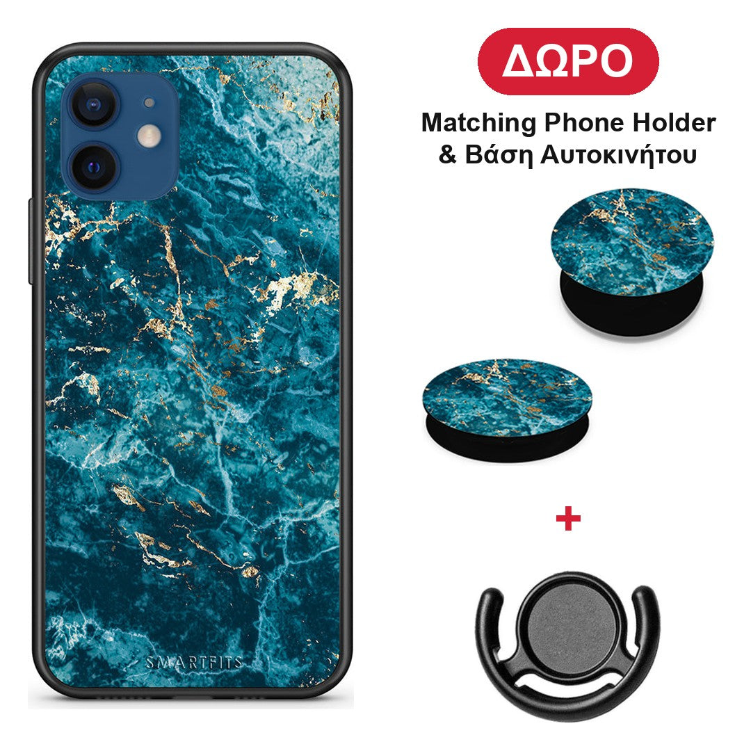 Marble Blue - iPhone 12 Pro θήκη + Δώρο Phone Holder & Βάση Αυτοκινήτου