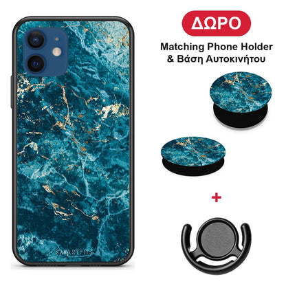 Marble Blue - iPhone 12 Pro θήκη + Δώρο Phone Holder & Βάση Αυτοκινήτου