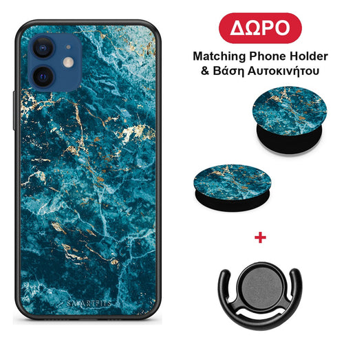 Marble Blue - iPhone 12 Pro θήκη + Δώρο Phone Holder & Βάση Αυτοκινήτου