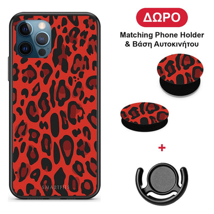 Animal Red Leopard - iPhone 12 Pro Max θήκη + Δώρο Phone Holder & Βάση Αυτοκινήτου