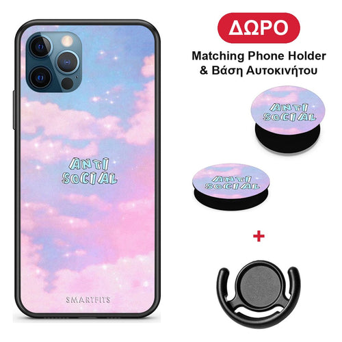 Anti Social - iPhone 12 Pro Max θήκη + Δώρο Phone Holder & Βάση Αυτοκινήτου