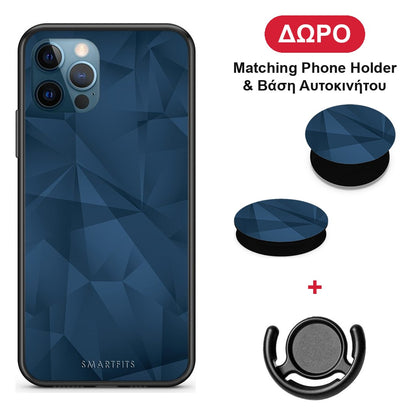 Geometric Blue Abstract - iPhone 12 Pro Max θήκη + Δώρο Phone Holder & Βάση Αυτοκινήτου