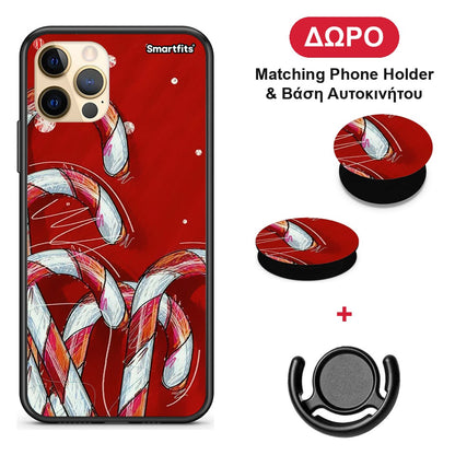 Candy Cane - iPhone 12 Pro Max θήκη + Δώρο Phone Holder & Βάση Αυτοκινήτου