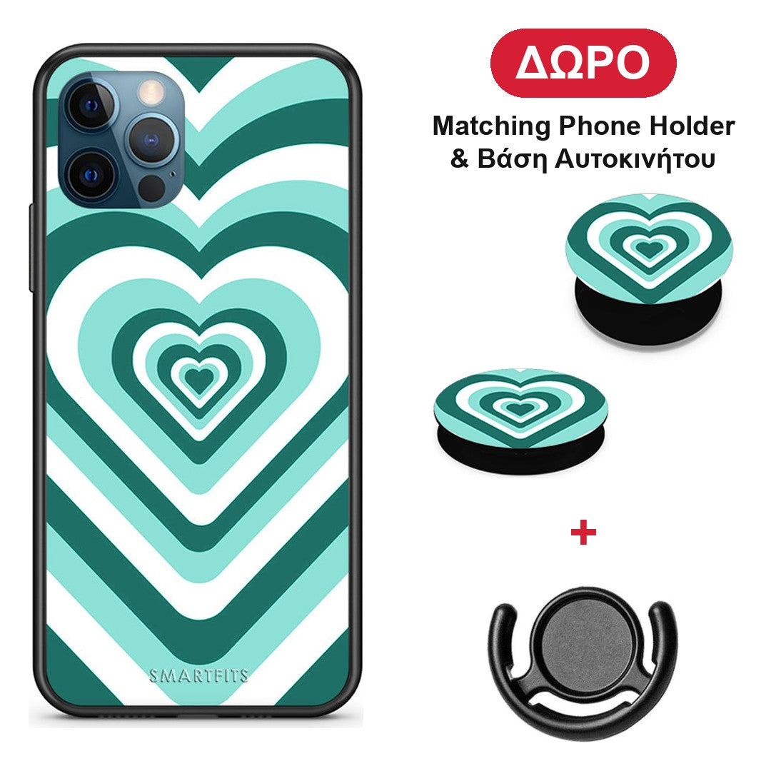 Green Hearts - iPhone 12 Pro Max θήκη + Δώρο Phone Holder & Βάση Αυτοκινήτου