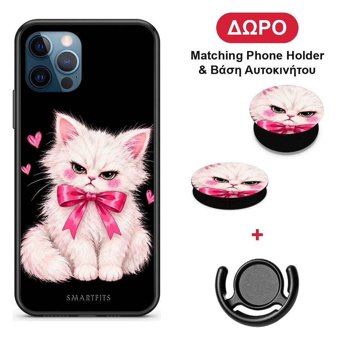 Grumpy Party Kitten on Black - iPhone 12 Pro Max θήκη + Δώρο Phone Holder & Βάση Αυτοκινήτου