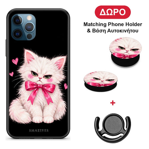 Grumpy Party Kitten on Black - iPhone 12 Pro Max θήκη + Δώρο Phone Holder & Βάση Αυτοκινήτου