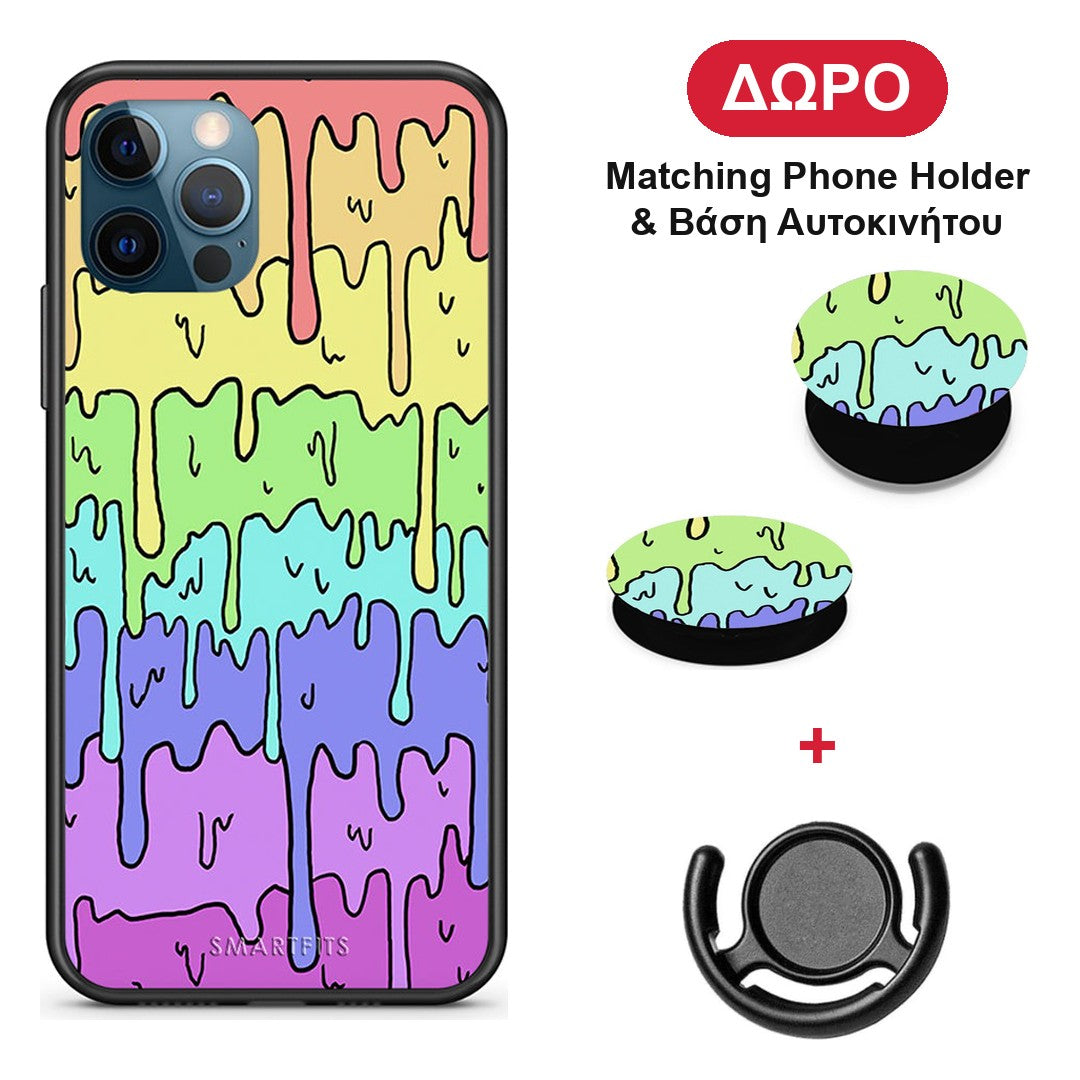 Melting Rainbow - iPhone 12 Pro Max θήκη + Δώρο Phone Holder & Βάση Αυτοκινήτου
