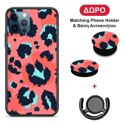 Animal Pink Leopard - iPhone 12 Pro Max θήκη + Δώρο Phone Holder & Βάση Αυτοκινήτου