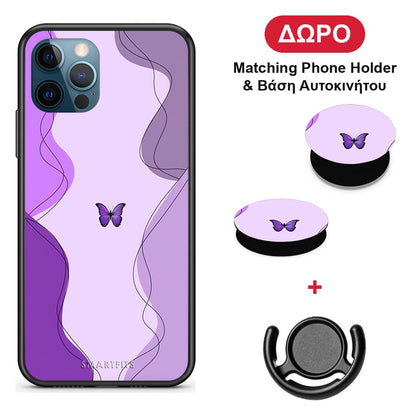 Purple Mariposa - iPhone 12 Pro Max θήκη + Δώρο Phone Holder & Βάση Αυτοκινήτου