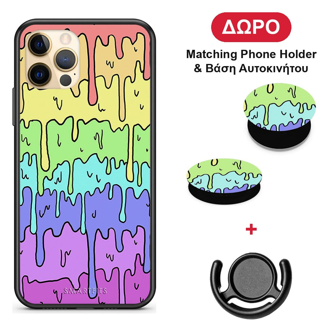 Melting Rainbow - iPhone 12 Pro θήκη + Δώρο Phone Holder & Βάση Αυτοκινήτου