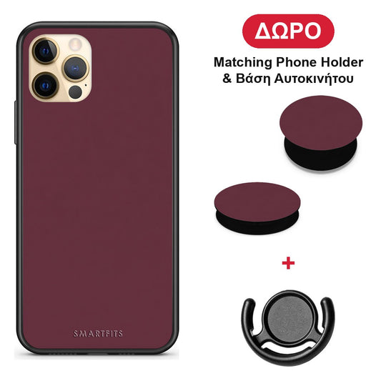 Muted Burgundy - iPhone 12 Pro θήκη + Δώρο Phone Holder & Βάση Αυτοκινήτου