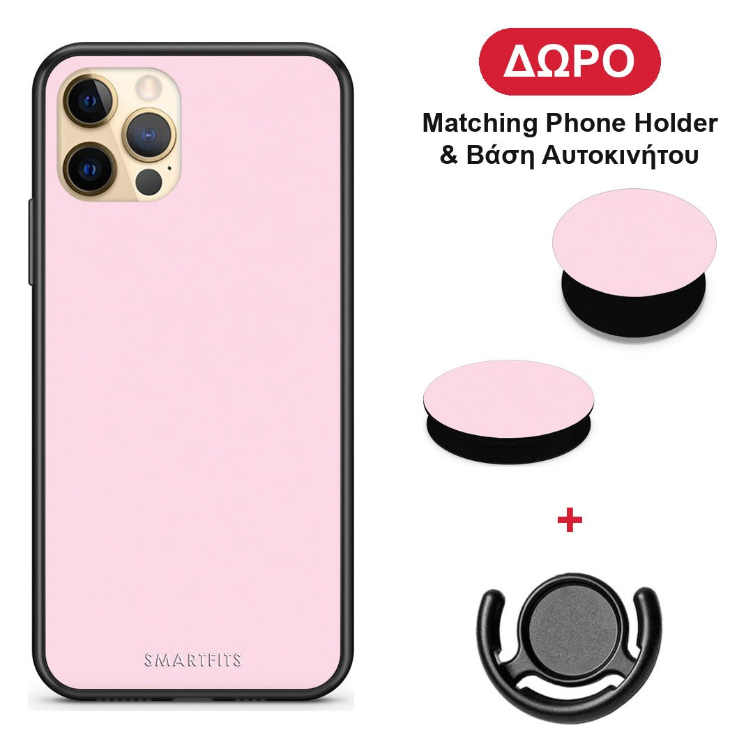 Pale Pink - iPhone 12 Pro θήκη + Δώρο Phone Holder & Βάση Αυτοκινήτου