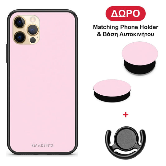 Pale Pink - iPhone 12 Pro θήκη + Δώρο Phone Holder & Βάση Αυτοκινήτου