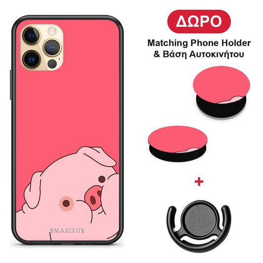 Pig Love 1 - iPhone 12 Pro θήκη + Δώρο Phone Holder & Βάση Αυτοκινήτου