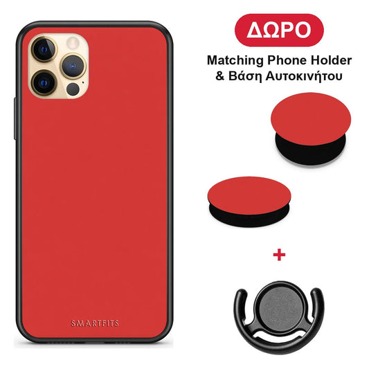 Poppy Red - iPhone 12 Pro θήκη + Δώρο Phone Holder & Βάση Αυτοκινήτου