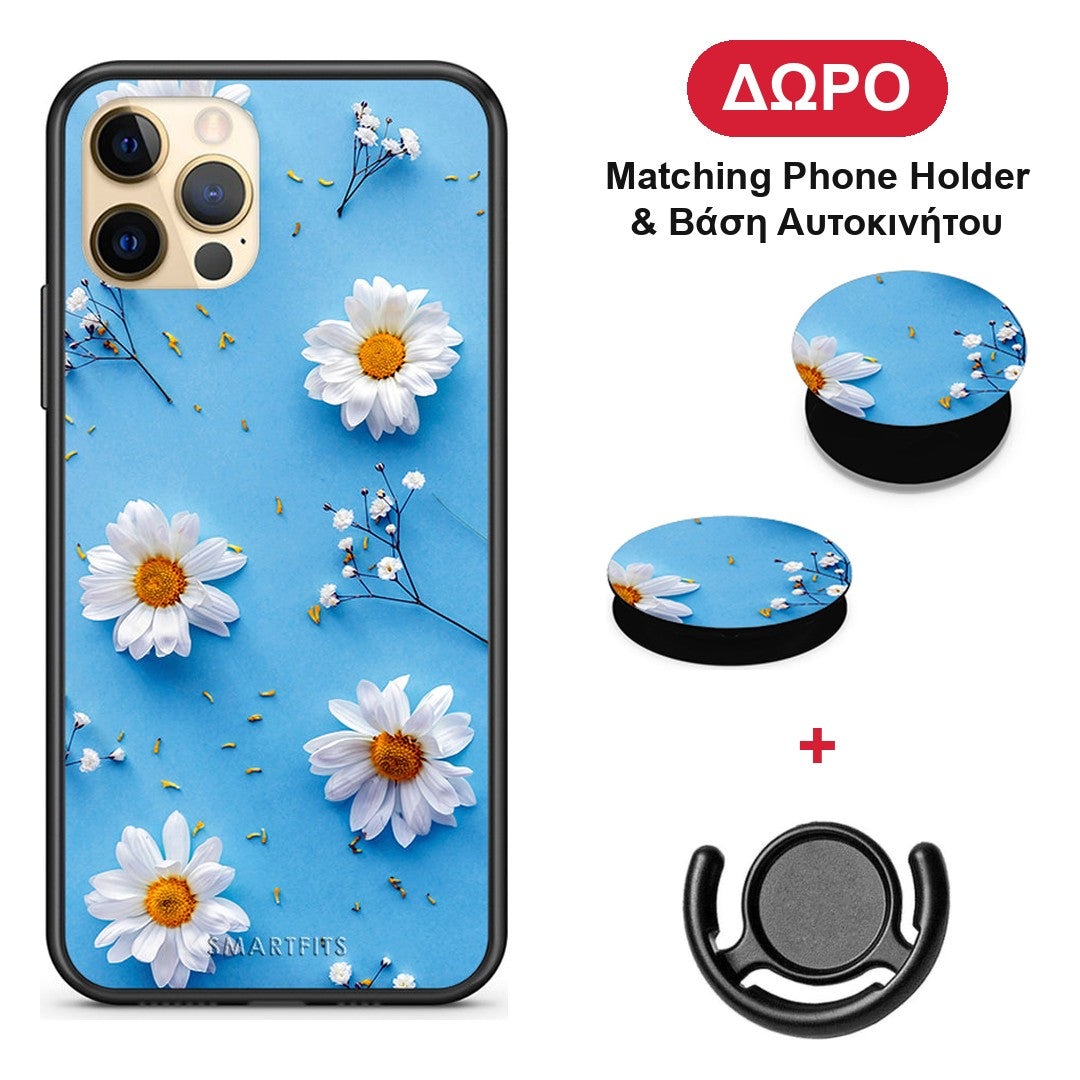 Real Daisies - iPhone 12 Pro θήκη + Δώρο Phone Holder & Βάση Αυτοκινήτου