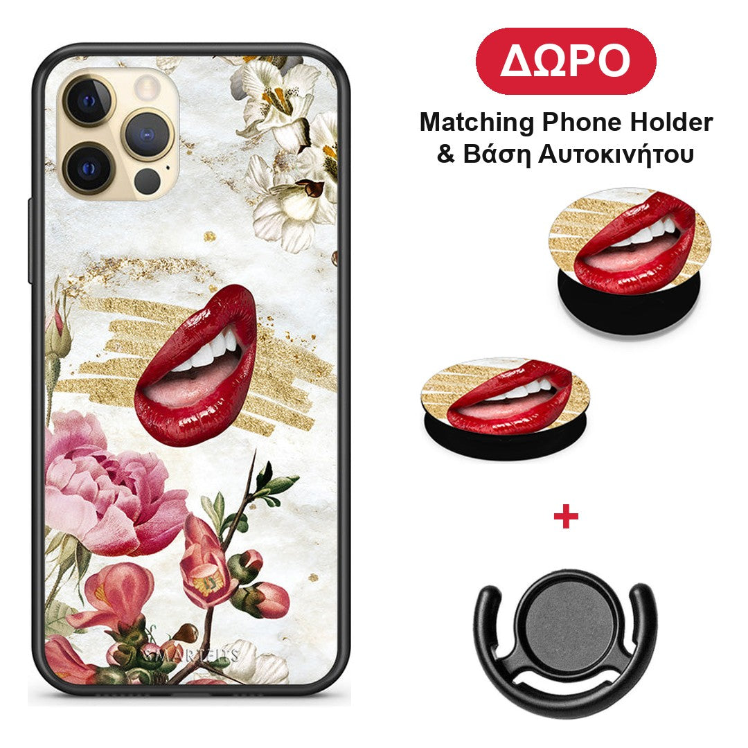 Red Lips - iPhone 12 Pro θήκη + Δώρο Phone Holder & Βάση Αυτοκινήτου