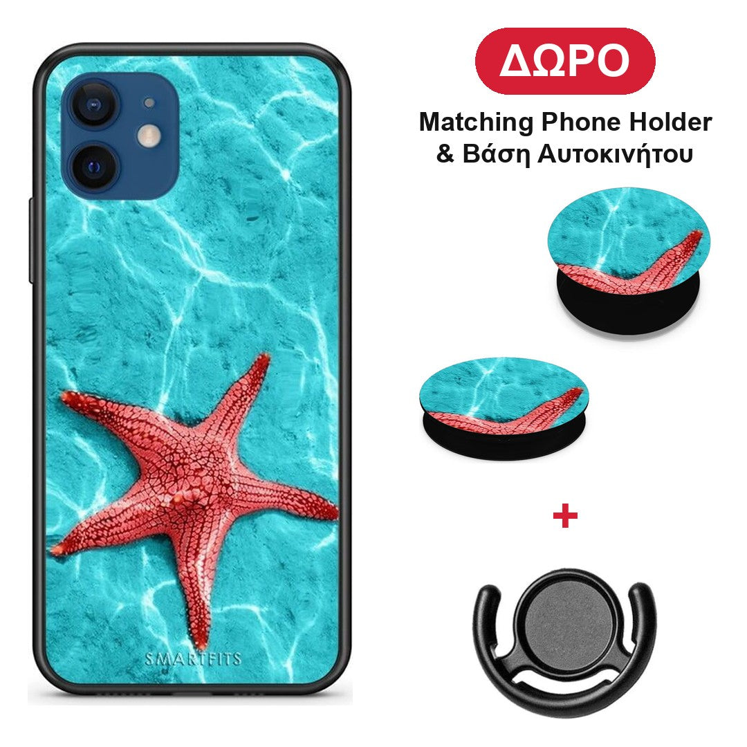 Red Starfish - iPhone 12 Pro θήκη + Δώρο Phone Holder & Βάση Αυτοκινήτου