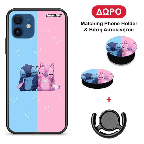 Stitch And Angel - iPhone 12 Pro θήκη + Δώρο Phone Holder & Βάση Αυτοκινήτου