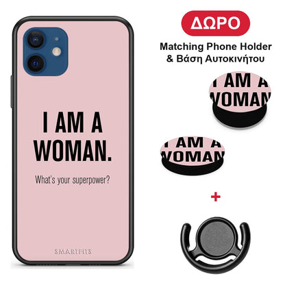 Superpower Woman - iPhone 12 Pro θήκη + Δώρο Phone Holder & Βάση Αυτοκινήτου