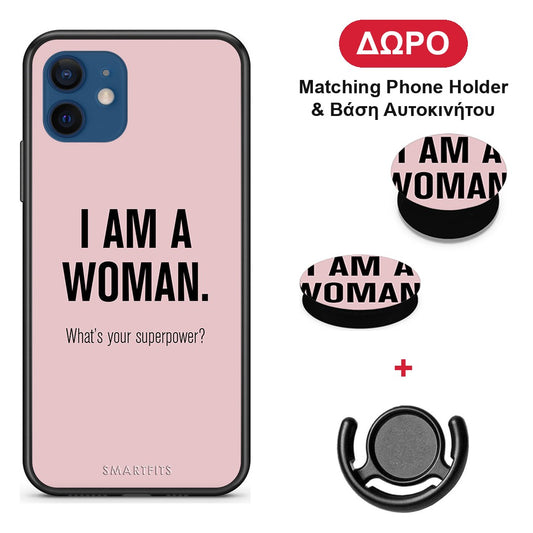 Superpower Woman - iPhone 12 Pro θήκη + Δώρο Phone Holder & Βάση Αυτοκινήτου