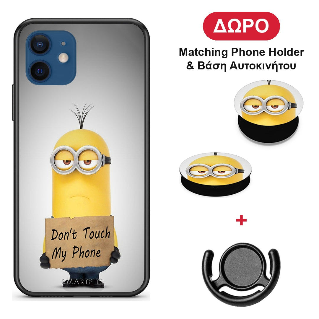 Text Minion - iPhone 12 Pro θήκη + Δώρο Phone Holder & Βάση Αυτοκινήτου