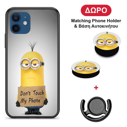 Text Minion - iPhone 12 Pro θήκη + Δώρο Phone Holder & Βάση Αυτοκινήτου