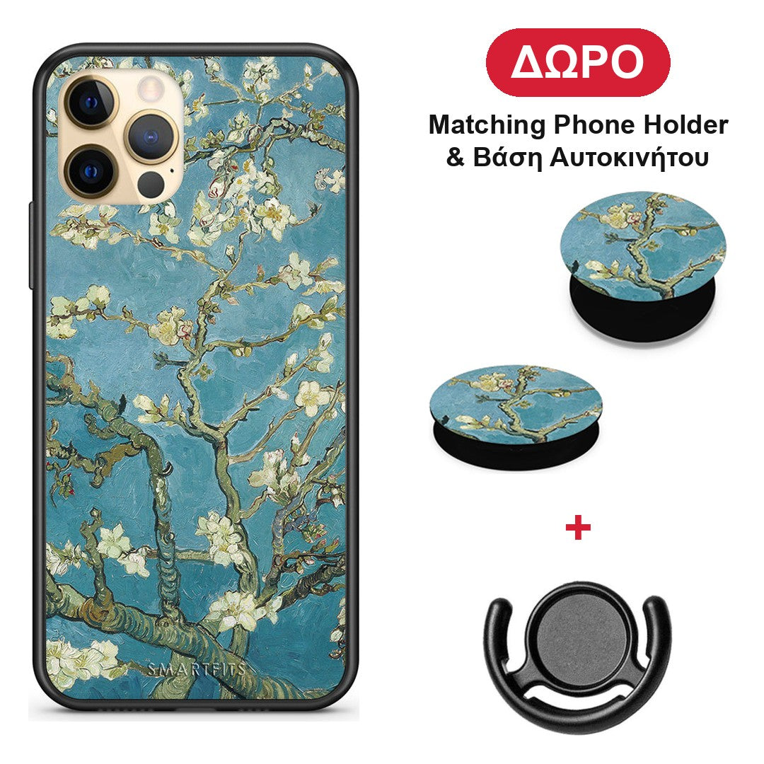 White Blossoms - iPhone 12 Pro θήκη + Δώρο Phone Holder & Βάση Αυτοκινήτου
