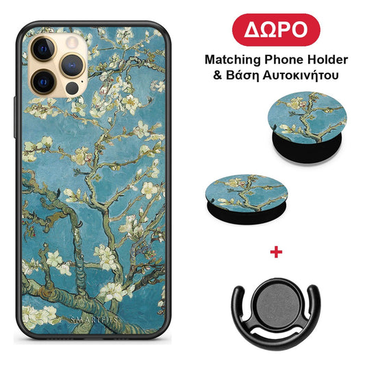 White Blossoms - iPhone 12 Pro θήκη + Δώρο Phone Holder & Βάση Αυτοκινήτου