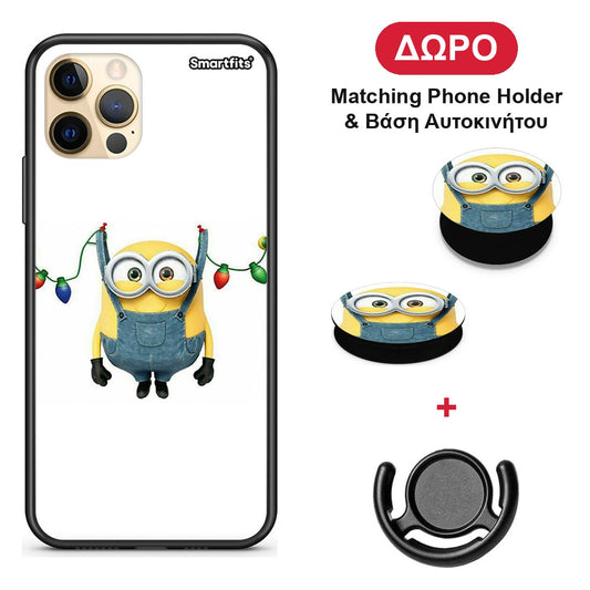 Xmas Minion Lights - iPhone 12 Pro θήκη + Δώρο Phone Holder & Βάση Αυτοκινήτου