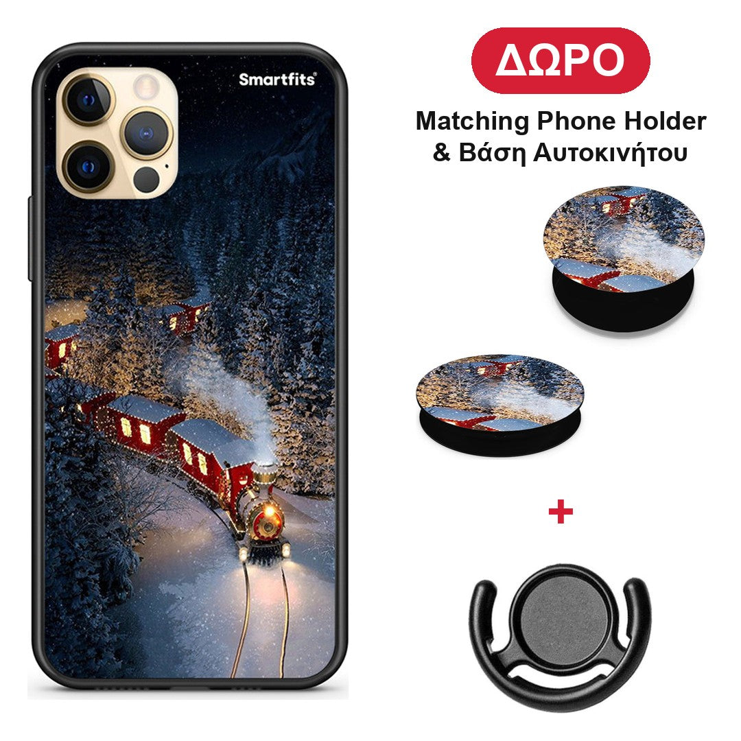 Xmas Train - iPhone 12 Pro θήκη + Δώρο Phone Holder & Βάση Αυτοκινήτου
