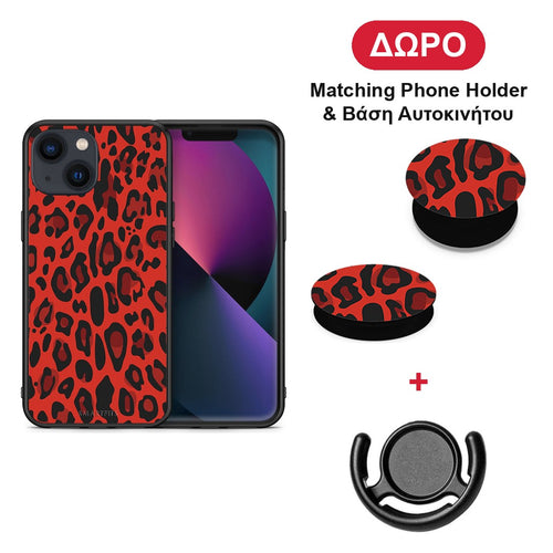 Animal Red Leopard - iPhone 13 θήκη + Δώρο Phone Holder & Βάση Αυτοκινήτου