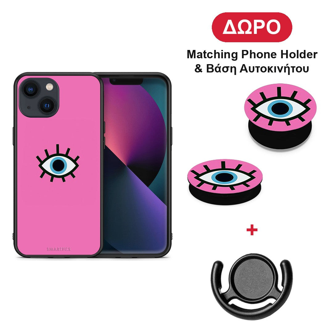 Blue Eye Pink - iPhone 13 θήκη + Δώρο Phone Holder & Βάση Αυτοκινήτου