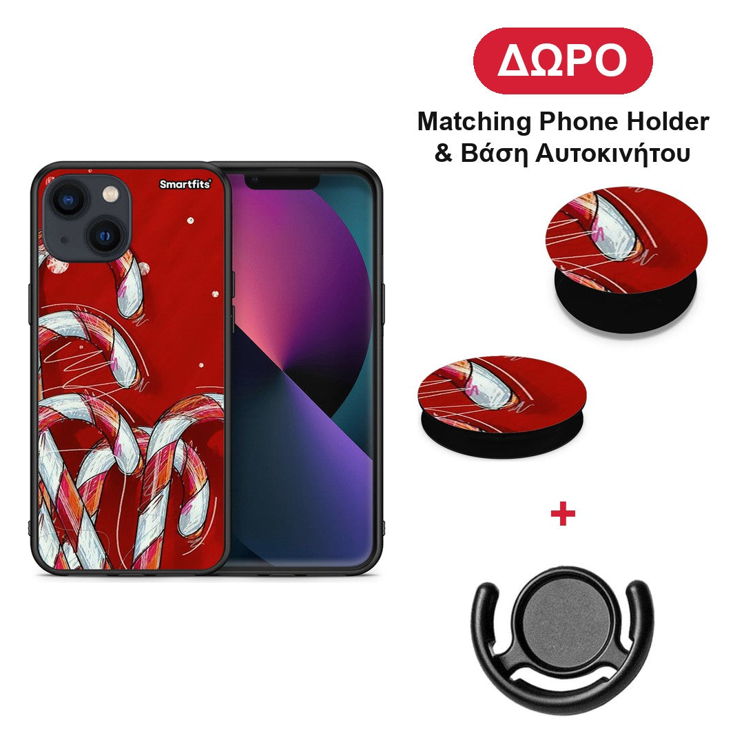 Candy Cane - iPhone 13 θήκη + Δώρο Phone Holder & Βάση Αυτοκινήτου
