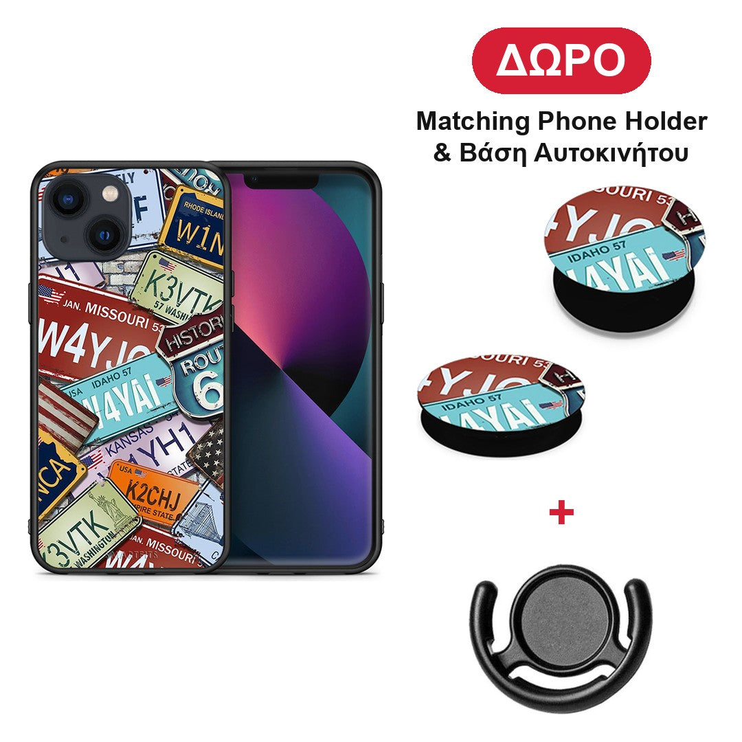 Car Plates - iPhone 13 θήκη + Δώρο Phone Holder & Βάση Αυτοκινήτου