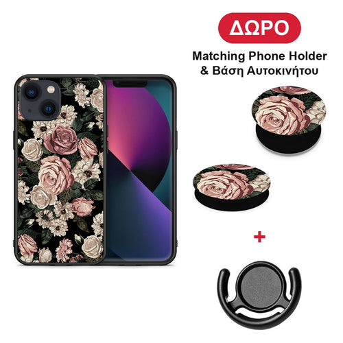Flower Wild Roses - iPhone 13 θήκη + Δώρο Phone Holder & Βάση Αυτοκινήτου