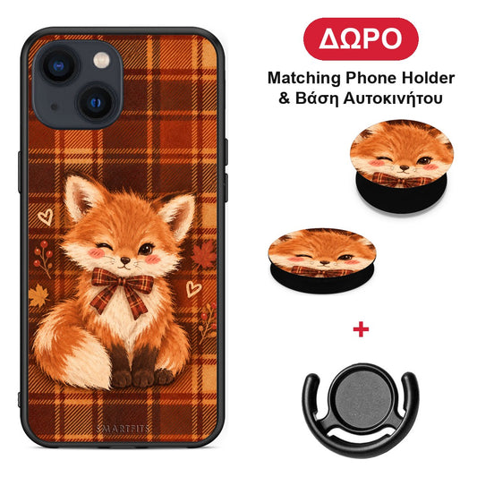 Fox on Autumn Tartan - iPhone 13 θήκη + Δώρο Phone Holder & Βάση Αυτοκινήτου