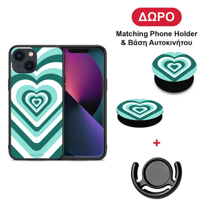 Green Hearts - iPhone 13 θήκη + Δώρο Phone Holder & Βάση Αυτοκινήτου