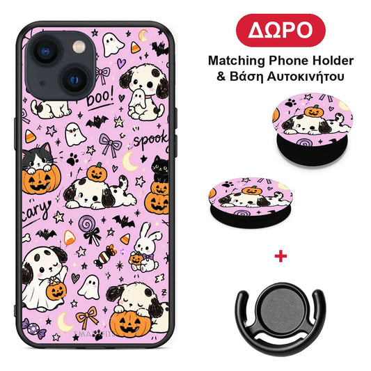 Halloween Puppies and Friends on Lilac - iPhone 13 θήκη + Δώρο Phone Holder & Βάση Αυτοκινήτου