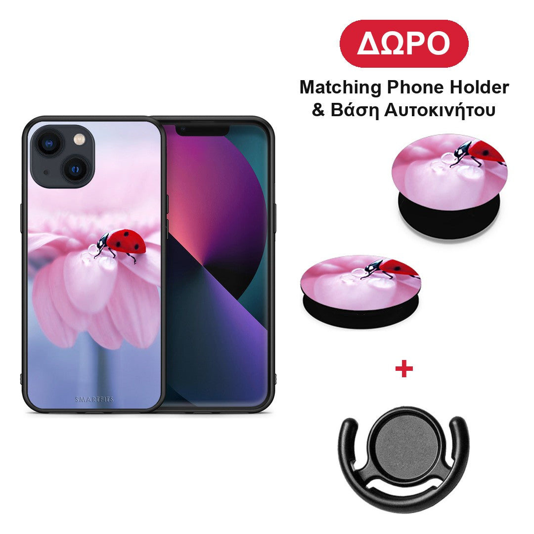 Ladybug Flower - iPhone 13 θήκη + Δώρο Phone Holder & Βάση Αυτοκινήτου