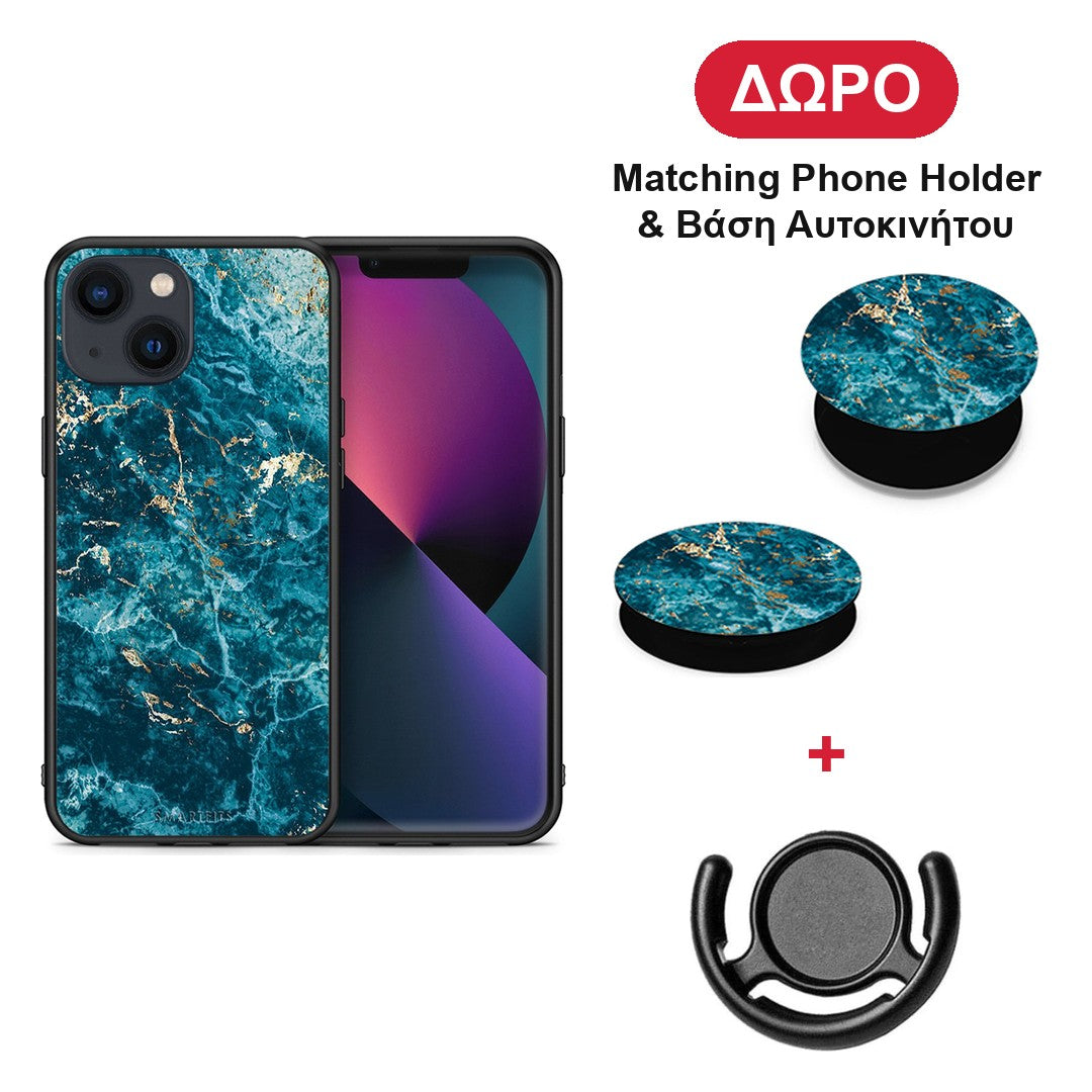 Marble Blue - iPhone 13 θήκη + Δώρο Phone Holder & Βάση Αυτοκινήτου