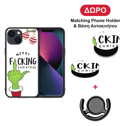 Merry F Xmas - iPhone 13 θήκη + Δώρο Phone Holder & Βάση Αυτοκινήτου
