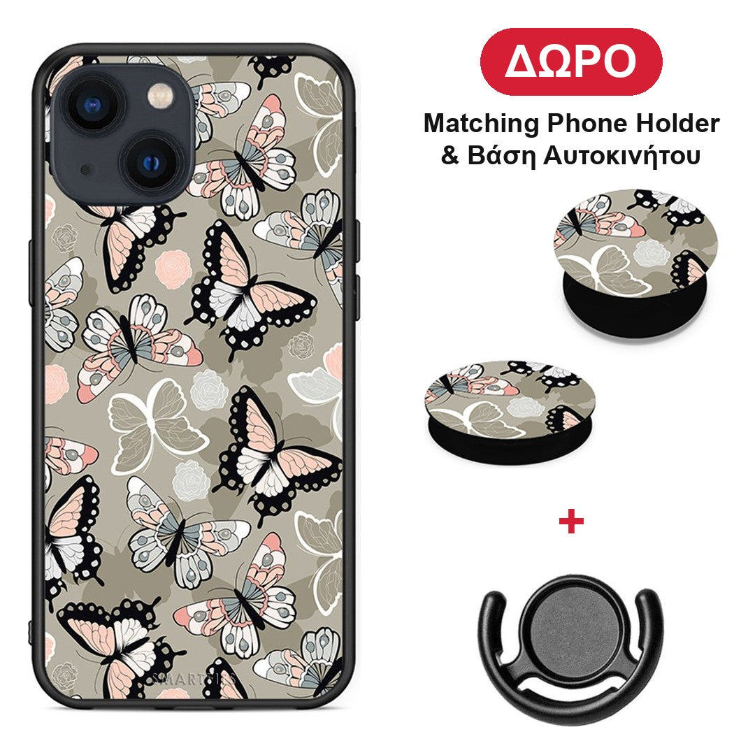 Boho Butterflies - iPhone 13 Mini θήκη + Δώρο Phone Holder & Βάση Αυτοκινήτου