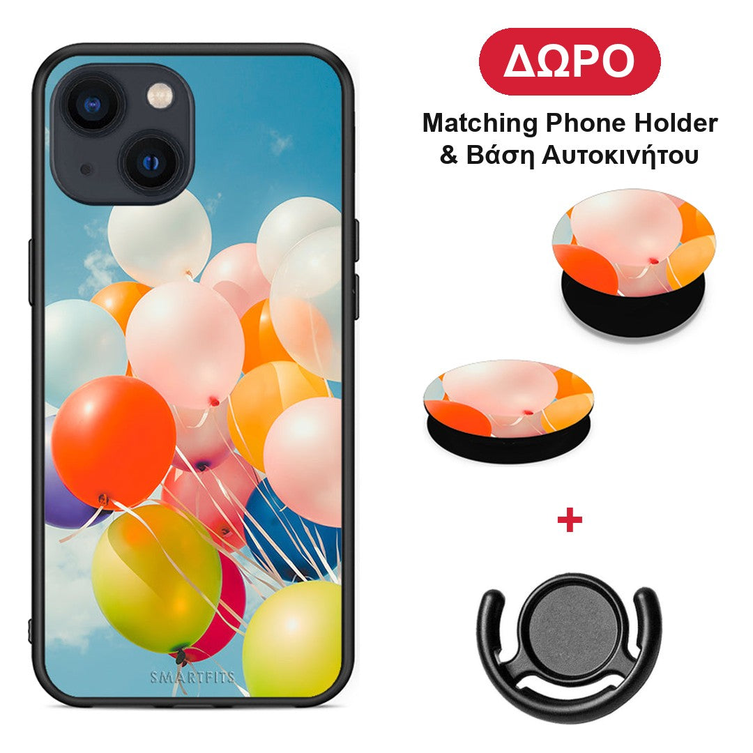 Colorful Balloons - iPhone 13 Mini θήκη + Δώρο Phone Holder & Βάση Αυτοκινήτου