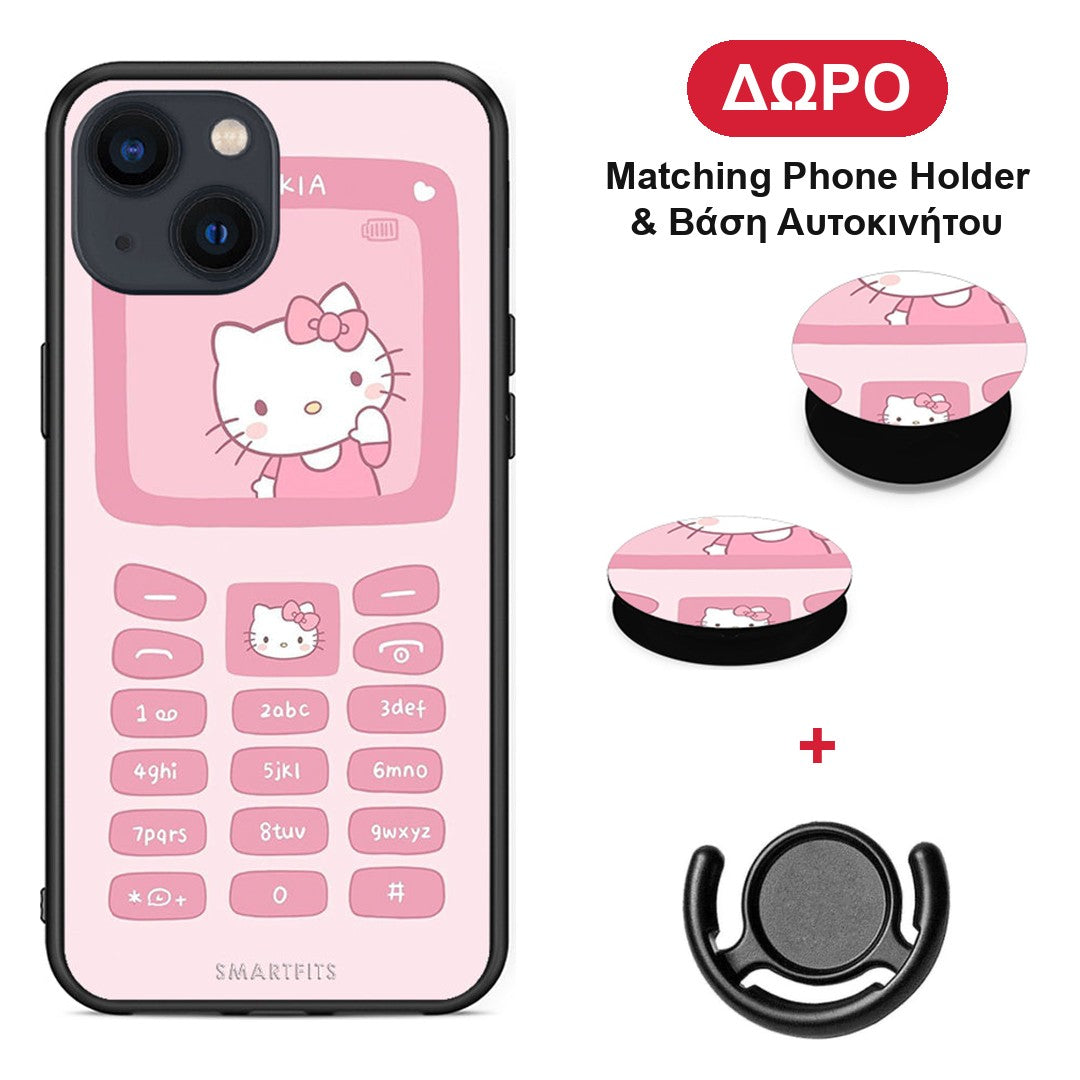 Hello Kitten - iPhone 13 Mini θήκη + Δώρο Phone Holder & Βάση Αυτοκινήτου